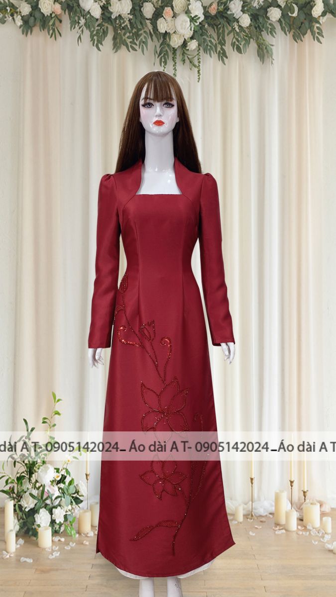 áo dài cưới cô dâu màu đỏ đô ADD-AT4-2023